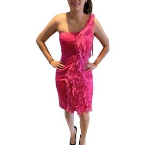 Jovani One Shoulder Dress Fuschia
